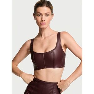 Victoria's Secret Very Sexy Faux Leather Mini Corset Top S DD Lace‎ Up Back Zip